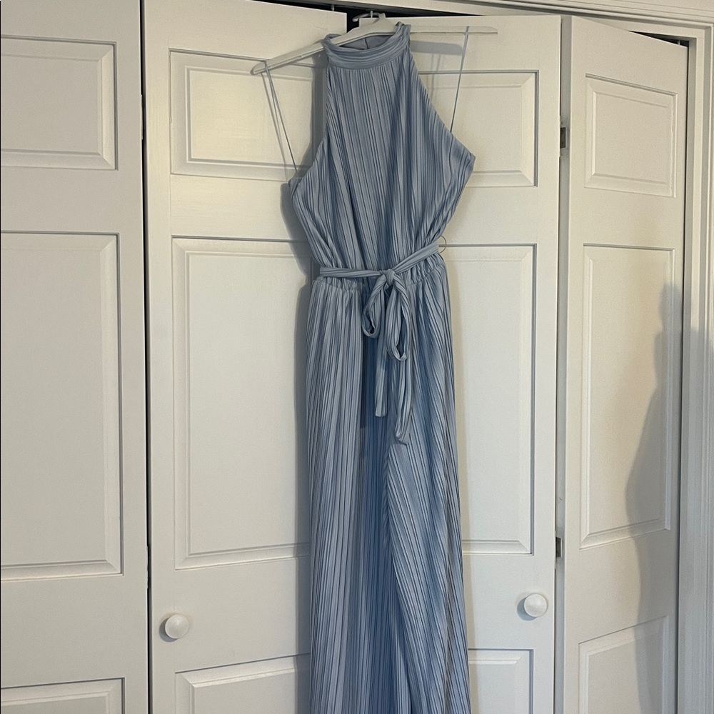 NWT Elegant Halter long belted jumpsuit from Express in Light Blue size M